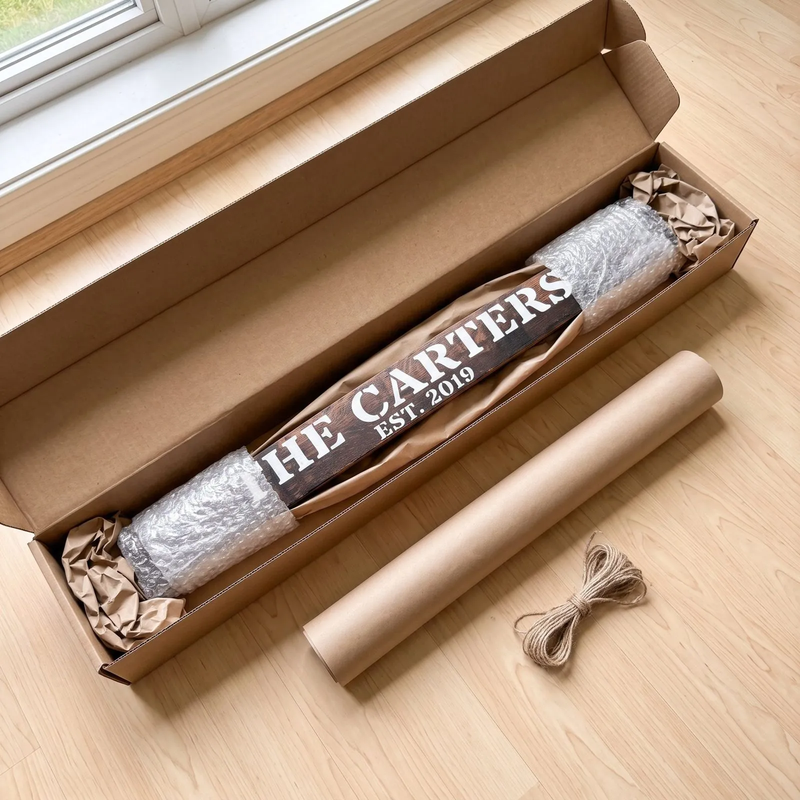 A finished sign packed to ship